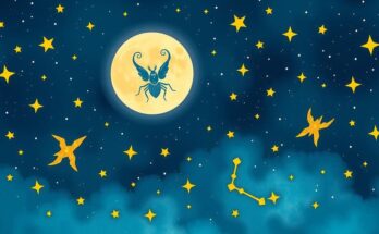 Astrological symbols with a cosmic backdrop reflecting positive horoscopes for zodiac signs under a Virgo Moon.